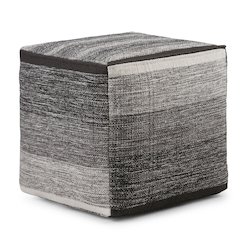 Naya Cube Pouf In Patterned Grey Melange Cotton