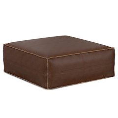 Brody Extra Large Coffee Table Pouf In Distressed Dark Brown Vegan Faux Leather