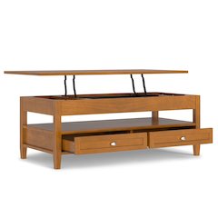 Warm Shaker Solid Wood Lift Top Coffee Table In Light Golden Brown