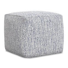 Nate 18 inch Wide Boho Square Pouf in Denim Mélange Cotton