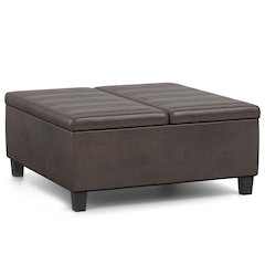Ellis Coffee Table Storage Ottoman In Distressed Brown Vegan Faux Leather