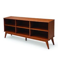 Draper 76 inch Wide Solid Wood Mid Century 6 Shelf Low Bookcase in Teak Brown