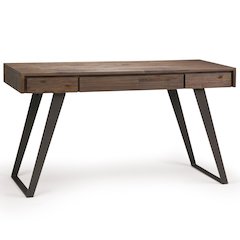 Lowry Solid Acacia Wood Desk In Rustic Natural Aged Brown