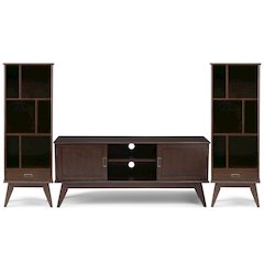 60"W TV Stand with Two 22"W Bookcases in Medium Auburn Brown (Set of 3)