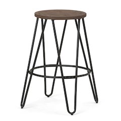 24 Inch Metal Counter Height Stool With Wood Seat In Cocoa Brown / Black