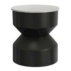 16 inch Wide Genuine Marble Top Modern Metal End Table in Black/White, Assembled