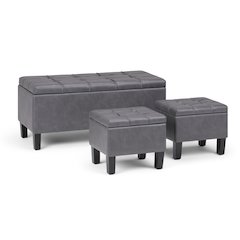 Dover 3 Piece Storage Ottoman In Stone Grey Vegan Faux Leather