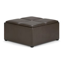 Avalon Square Coffee Table Storage Ottoman In Chocolate Brown Vegan Faux Leather