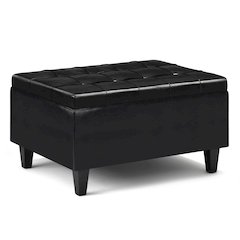 Harrison Small Coffee Table Storage Ottoman In Midnight Black Faux Leather