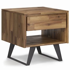Lowry Solid Acacia Wood End Table In Distressed Golden Wheat