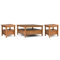 36"W Coffee Table with 2 20"W End Tables in Light Golden Brown (Set of 3)