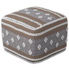 Mapleton Outdoor/Indoor Pouf In White, Beige, Grey Polystyrene Filling