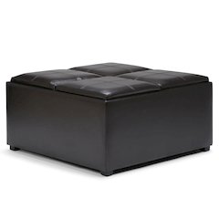Avalon Square Coffee Table Storage Ottoman In Tanners Brown Vegan Faux Leather
