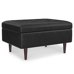 Small Coffee Table Storage Ottoman In Distressed Black Vegan Faux Leather