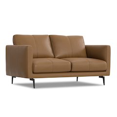 Modern, Mid - Century 60 inch Wide Sofa in Butternut Brown Genuine Leather