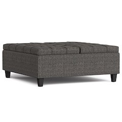 40 inch Wide Square Large Coffee Table Storage Ottoman in Ebony Polyester Tweed