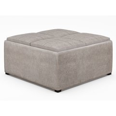 Square Coffee Table Storage Ottoman In Distressed Grey Taupe Vegan Faux Leather