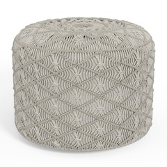 Coates Contemporary Round Macrame Pouf In Cloud Grey Cotton