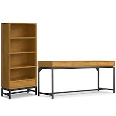 Industrial 72 inch Wide Desk with 30 inch Wide Bookcase in Oak (Set of 2)