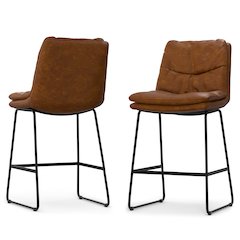 Modern Counter Height Stool (Set Of 2) In Camel Brown Vegan Faux Leather