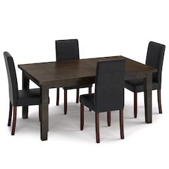 Acadian Solid Hardwood 5 Piece Dining Set In Distressed Black
