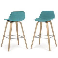 Counter Height Stool (Set Of 2) With Light Wood In Aqua Blue Polyester