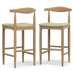 Molly Mid Century Modern Bar Stool in Natural Faux Leather, Fully Assembled