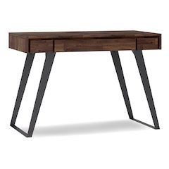 Lowry Solid Acacia Wood Small Desk In Distressed Charcoal Brown
