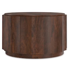 Solid Mango Wood 32 Inch Wide Round Contemporary Coffee Table In Walnut Brown