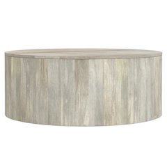 Solid Mango Wood 36 Inch Wide Round Contemporary Drum Coffee Table In White Wash