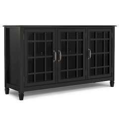 Solid Wood 60 Inch Wide Traditional Wide Storage Cabinet Buffet In Black