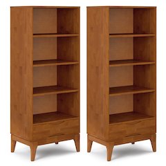 Harper 24 Inch Solid Wood 4 Shelf Bookcase In Teak Brown (Set Of 2)