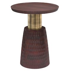 16 inch Wide Solid Mango/Metal Contemporary End Table in Walnut Brown/Gold