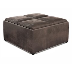 Coffee Table Storage Ottoman In Distressed Brown Vegan Faux Leather