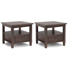 20 inch Solid Wood Transitional End Table in Warm Walnut Brown (Set of 2)