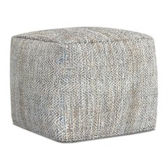 Nate 18 inch Wide Boho Square Pouf in Grey Mélange Cotton