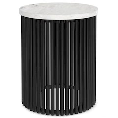 Demy Metal Accent Table In White Marble / Black