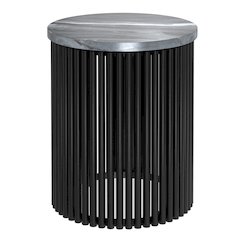 18in Wide Industrial Metal Accent Table in Black Genuine Marble and Black Metal