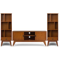 60 inch Wide TV Stand with Two 22 inch Wide Bookcases in Teak Brown (Set of 3)