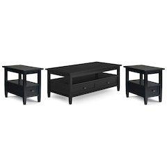 48 inch Wide Coffee Table with 2 14 inch Wide End Tables in Black (Set of 3)