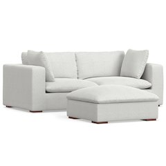 2-Seater Modular Sofa And Ottoman Set In Velvety Chenille Performance Fabric