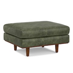 33 Inch Wide Mid-Century Modern Table Ottoman In Moss Green Genuine Leather