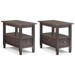 14 inch Solid Wood Transitional Narrow End Table in Tobacco Brown (Set of 2)