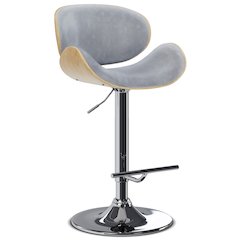 Marana Bentwood Adjustable Swivel Bar Stool In Stone Grey Vegan Faux Leather