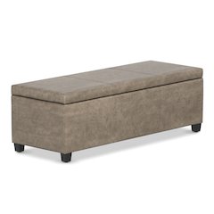 48 inch Wide Storage Ottoman Bench in Distressed Smoky Grey Brown Vegan Leather