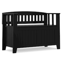 36 Inch Wide Solid Wood Transitional Small Entryway Storage Bench In Black
