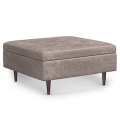 Square Coffee Table Storage Ottoman In Distressed Grey Taupe Vegan Faux Leather