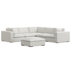 Sectional Modular Sofa And Ottoman Set In Velvety Chenille Performance Fabric