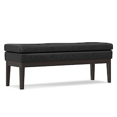 45 Inch Wide Mid Century Ottoman Bench In Distressed Black Vegan Faux Leather