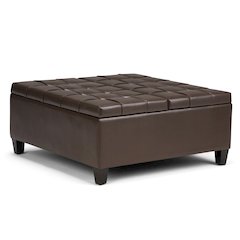 Harrison Coffee Table Storage Ottoman In Chocolate Brown Vegan Faux Leather